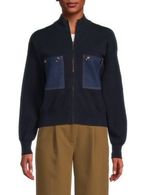 NANETTE nanette lepore Denim-Pocket Zip Cardigan