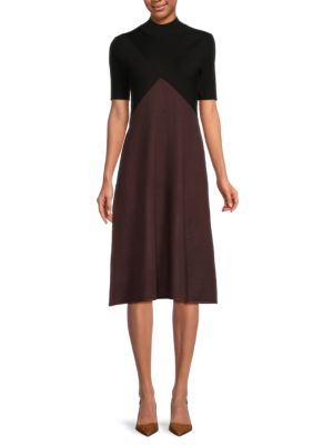 DKNY Colorblock Mock Turtleneck Midi-Dress