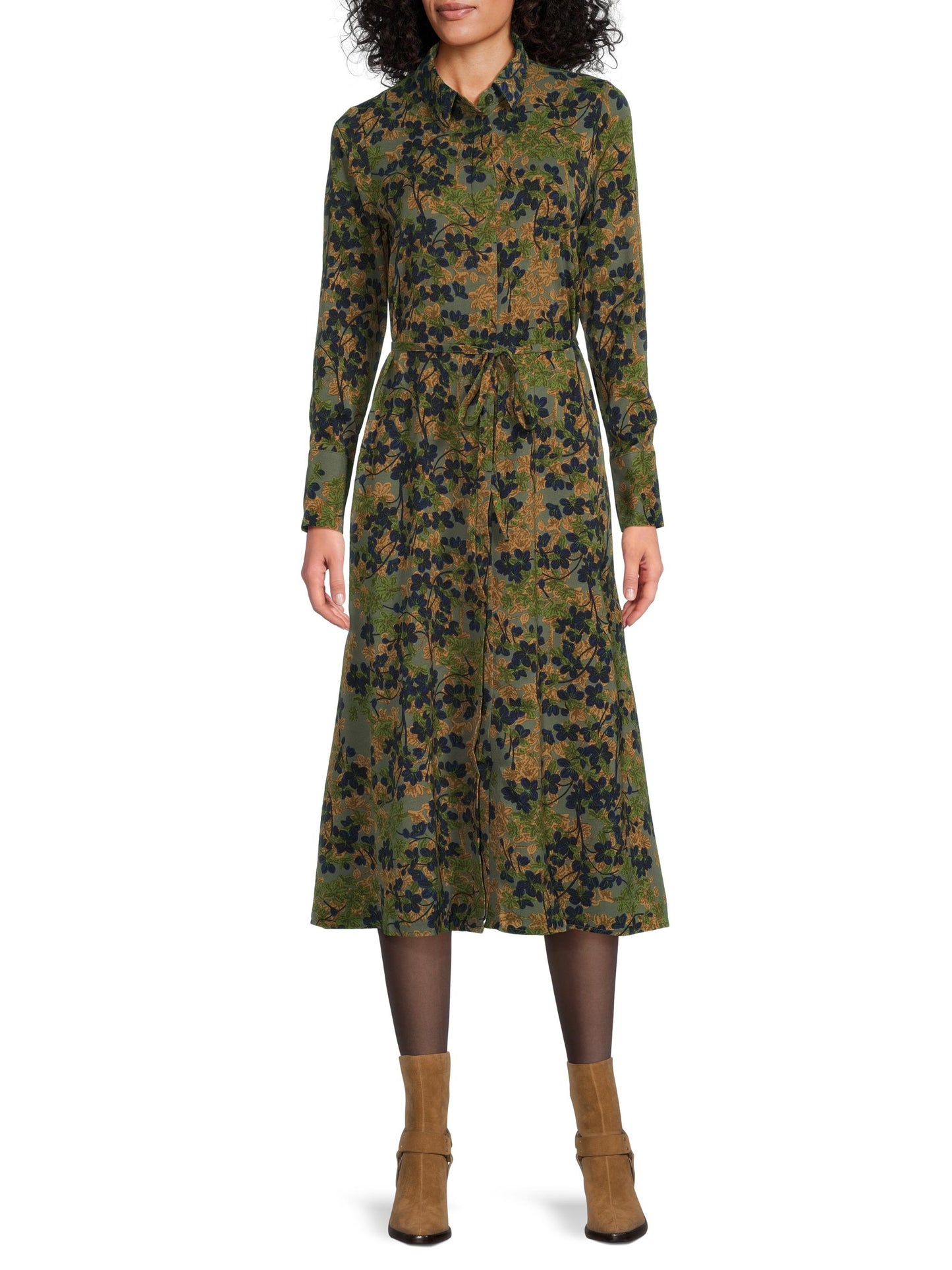 YAL Essentials Floral Print Midi-Shirtdress
