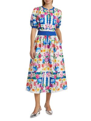 Elie Tahari Ziggy Scallop Floral Midi-Dress