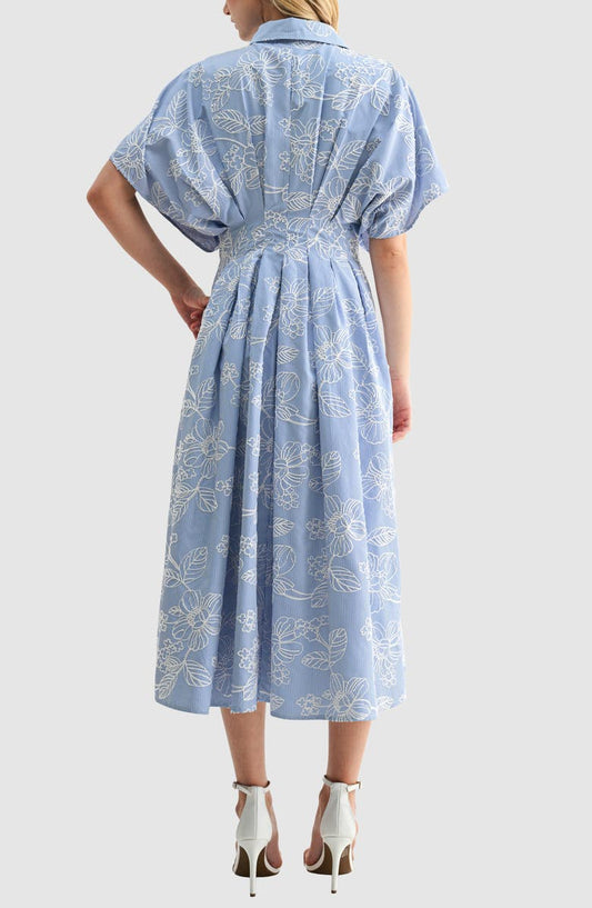 Embroidered Stripe Midi Shirtdress