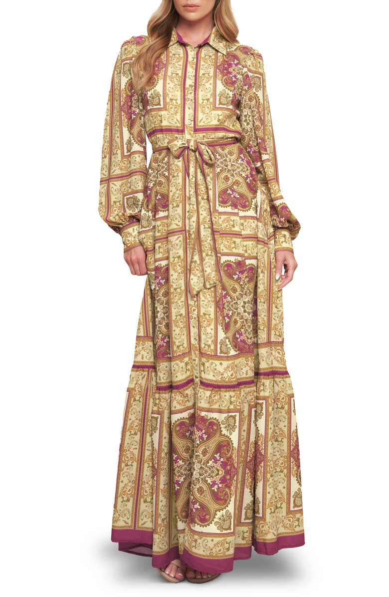 FLYING TOMATO Print Long Sleeve Maxi Dress