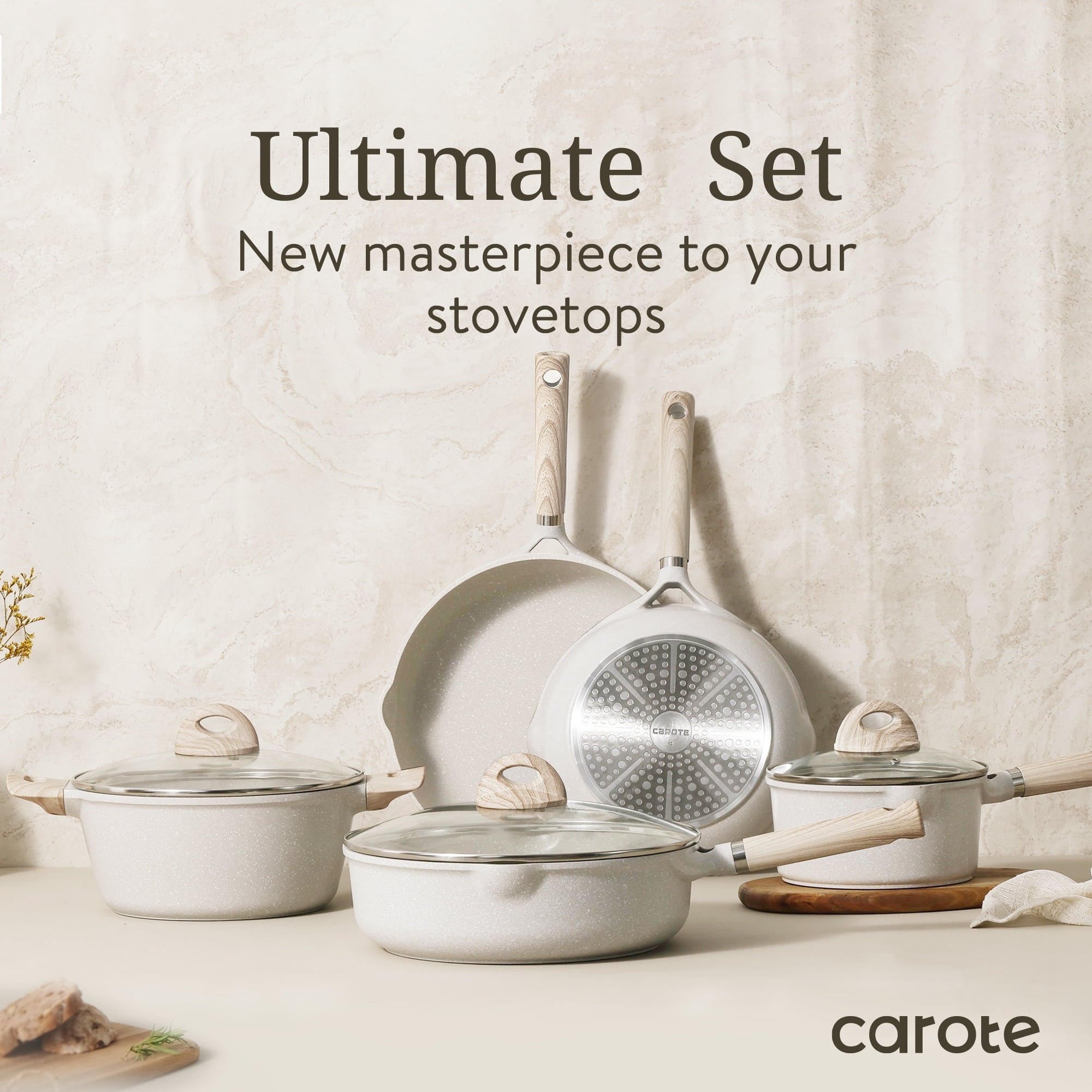 thumbnail image 3 of Carote Nonstick Pots and Pans Set, 8 Pcs Induction Kitchen Cookware Sets (Beige Granite), 3 of 8