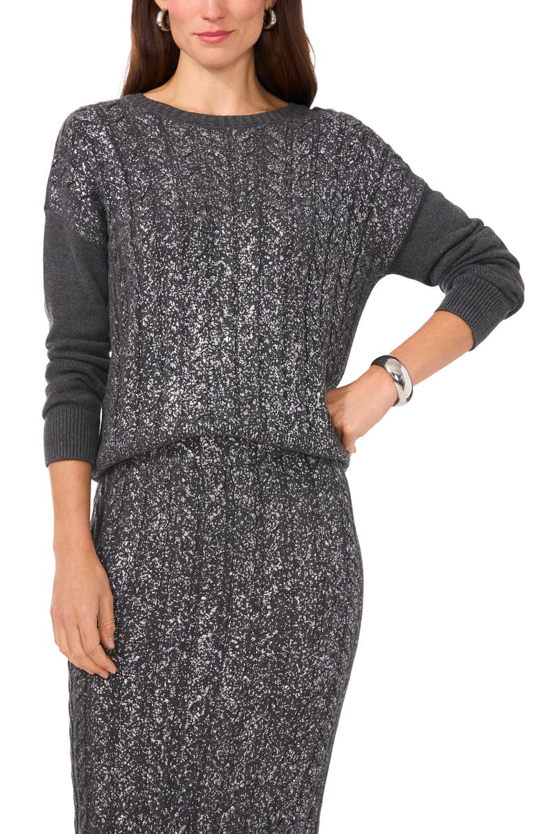 Vince Camuto Metallic Foil Cable Sweater