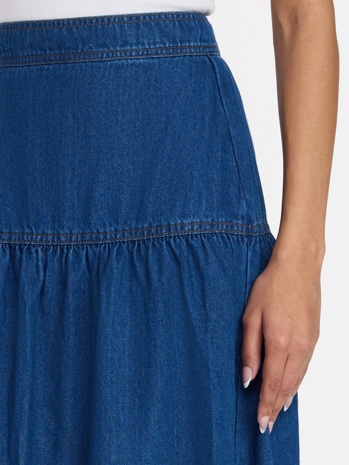 Walmart Time and Tru Women's Tiered Denim Midi Skirt, Sizes 0-20