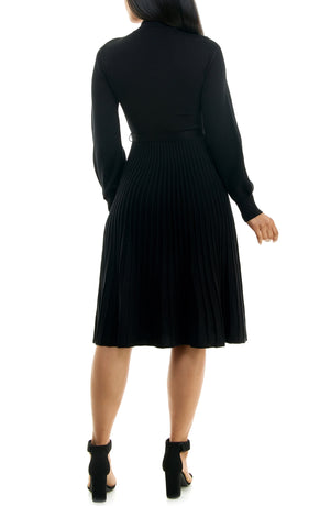 Nina Leonard Tie Waist Fit & Flare Sweater Dress, Alternate, color, Black