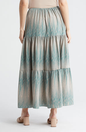 Adrianna Papell Tiered Drawstring Maxi Skirt, Alternate, color, Pebble/ Aqua Vertical