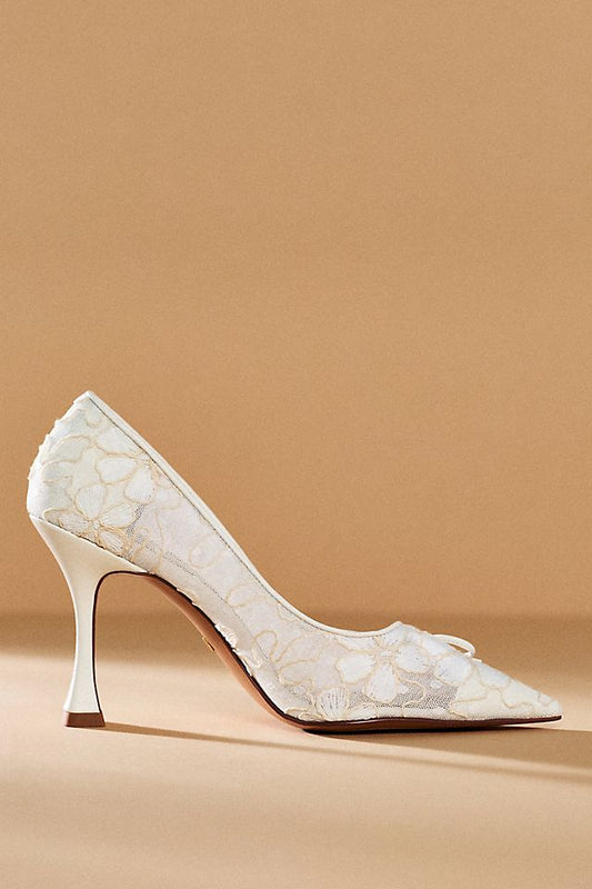 Anthropologie Lola Cruz Pointed-Toe Lace Bow Heels