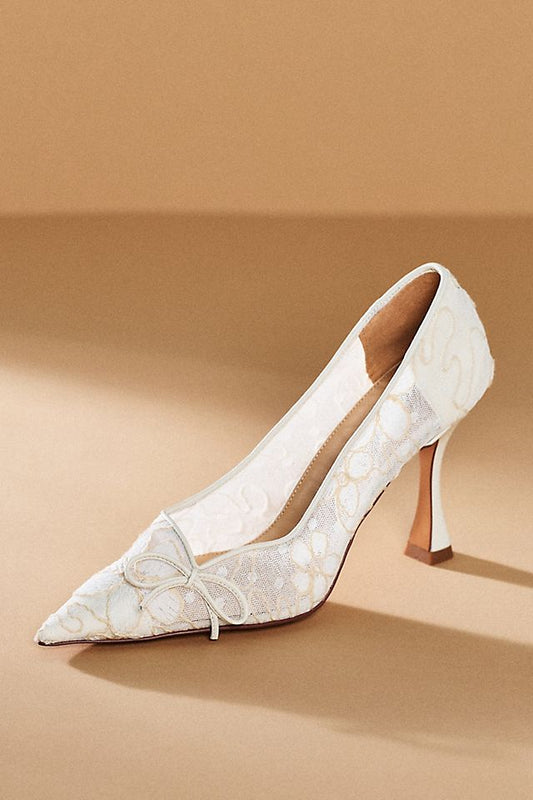 Anthropologie Lola Cruz Pointed-Toe Lace Bow Heels