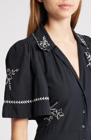 THE GREAT. Bridge Embroidered Cotton Midi Shirtdress