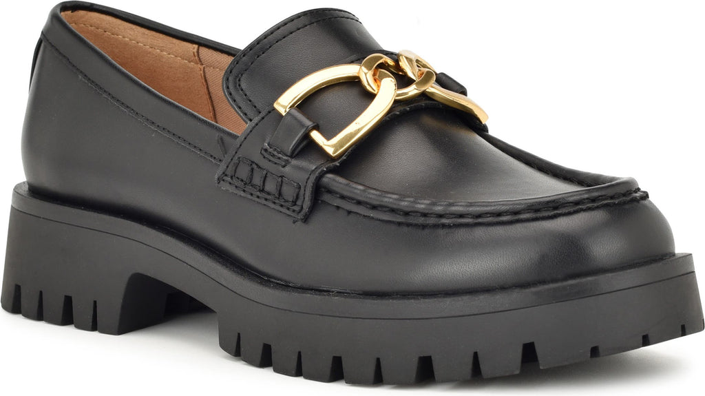 Nine West Gables Lug Loafer, Main, color, Black Smooth