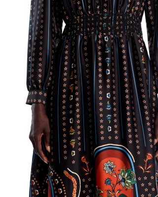 T Tahari Long Sleeve Split V Neck Midi Dress