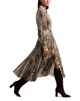 REISS Annika Snake Print Midi Dress
