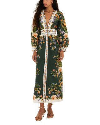 FARM Rio Nature Green Linen Maxi Dress