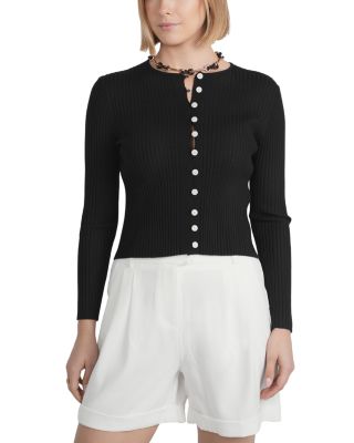 Point Ribbed Knit Cardigan Sweater