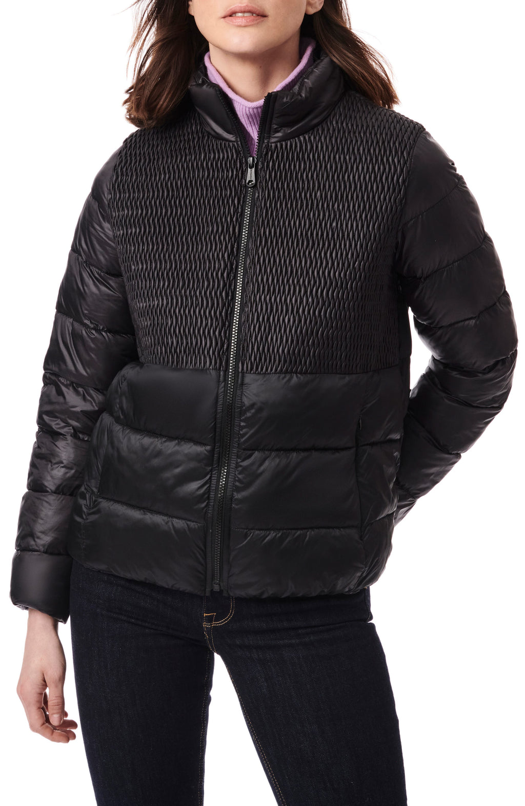 Bernardo Diamond Quilted Puffer Jacket, Main, color, Black