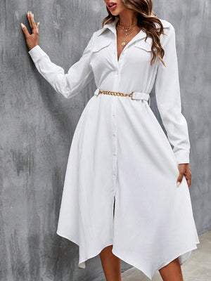 SHEIN Frenchy Flap Detail Asymmetrical Hem Belted Shirt Dress