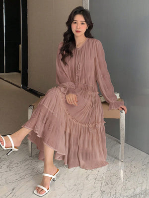 DAZY Solid Flare Sleeve Ruffle Hem Dress