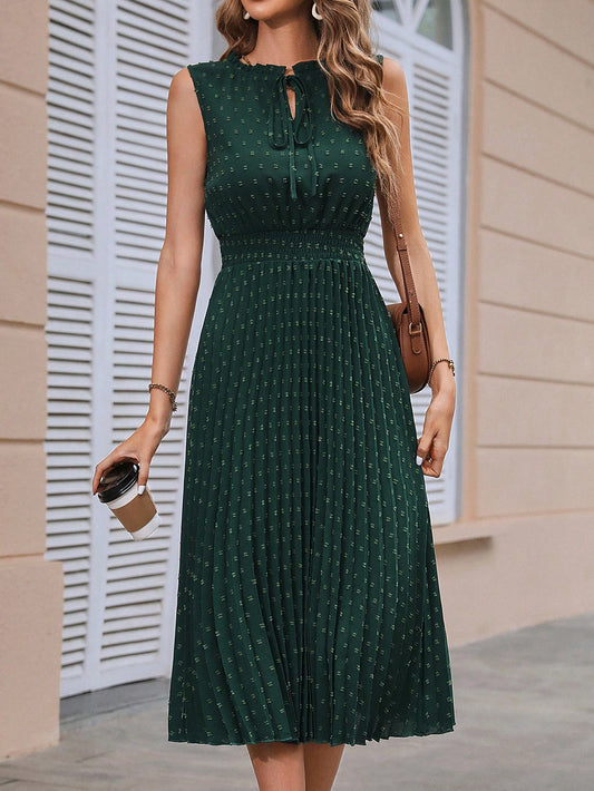 SHEIN Clasi Tie Neck Pleated Hem Dress