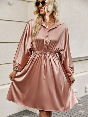 SHEIN Privé Batwing Sleeve Knot Front Shirt Dress