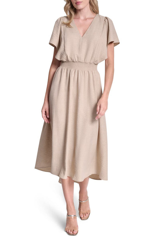 DKNY Smocked High-Low Dress