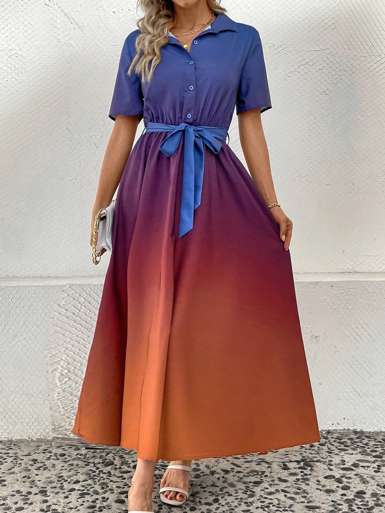 SHEIN LUNE Gradient Belted Dress