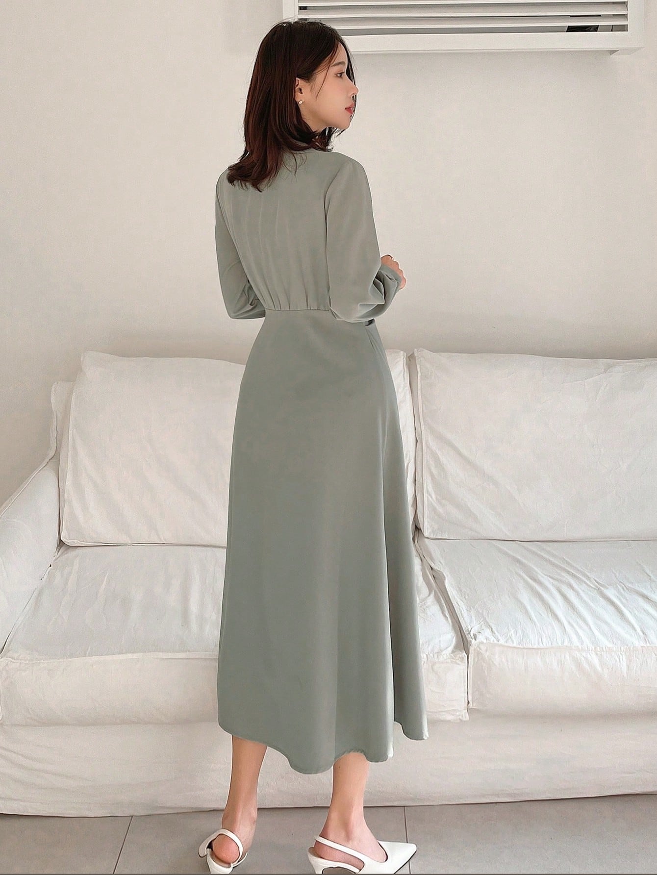 DAZY Waist-Cinched Long Shirt Dress