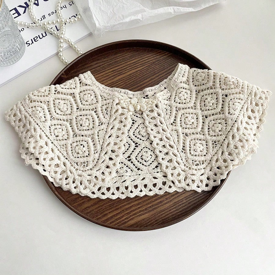 1pc Lady's Spring & Autumn Lace Knitted Hollow Out Collar, Suitable For Knitwear Or Shirts And Dress