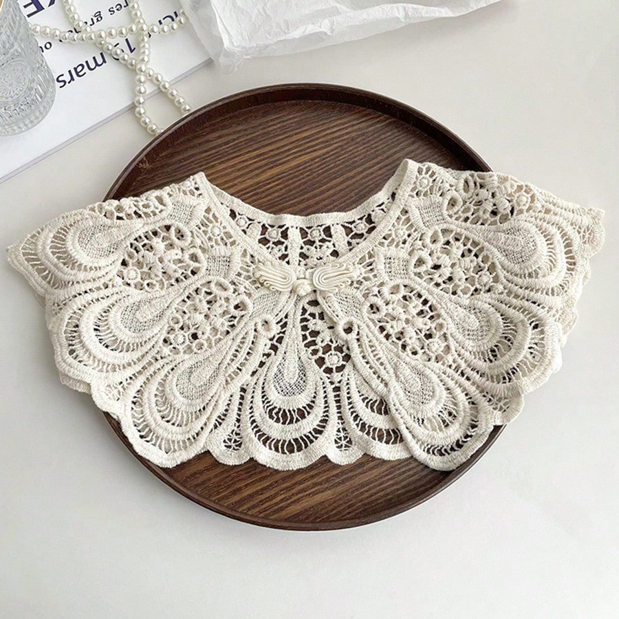 1pc Lady's Spring & Autumn Lace Knitted Hollow Out Collar, Suitable For Knitwear Or Shirts And Dress