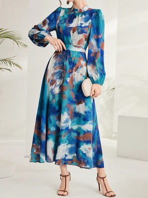 SHEIN Modely Ladies' Tie-Dye Lantern Sleeve Dress