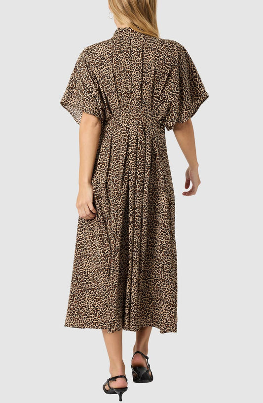 Lush Button Front Pleated Midi Dress