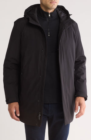 Calvin Klein Hooded Water Resistant Stadium Jacket, Alternate, color, Black