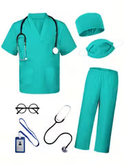 7pcs Doctor Outfit for Children, Including Nurse Scrubs, Perfect for Halloween Dress-Up for Boys And Girls Aged 3 to 11.