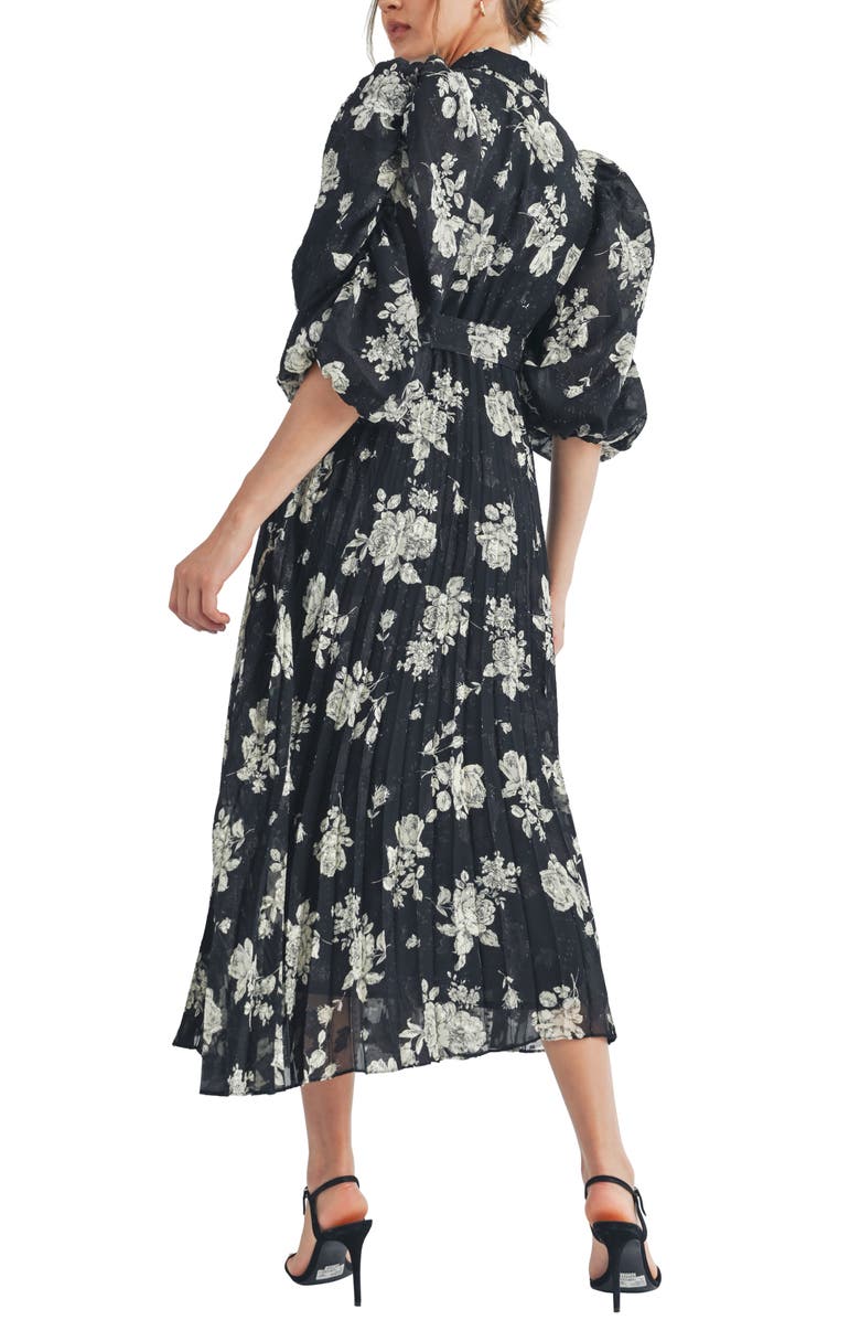 Mila Mae Floral Print Pleated Midi Dress