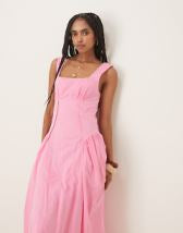 Topshop denim godet seamed midaxi dress in rich blue