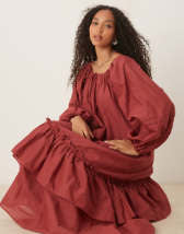 ASOS DESIGN maxi shirt dress with cinched waist detail in chocolate and navy gingham