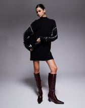 Threadbare long sleeve midi dress with poplin skirt in khaki