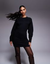 Threadbare long sleeve midi dress with poplin skirt in khaki