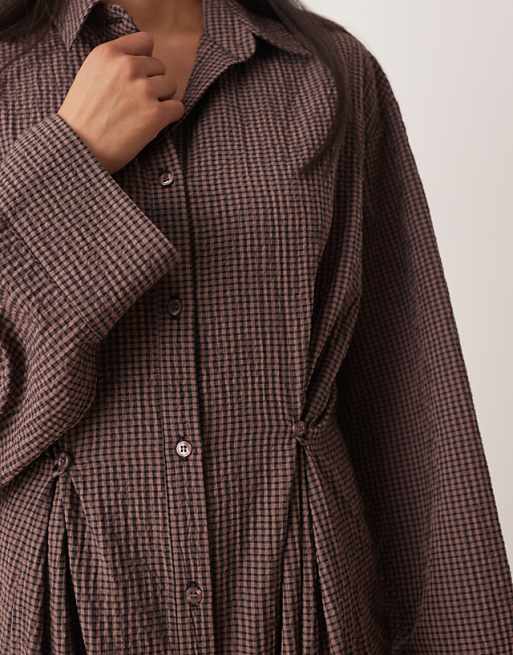 ASOS DESIGN maxi shirt dress with cinched waist detail in chocolate and navy gingham
