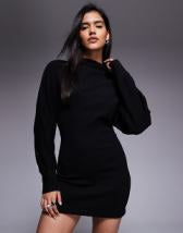 Threadbare long sleeve midi dress with poplin skirt in khaki