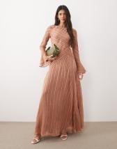 Mango shirt detailing maxi dress in brown stripes