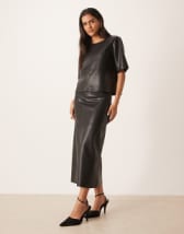 ONLY faux leather pleated maxi skirt in black