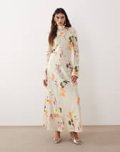 Mango shirt detailing maxi dress in brown stripes