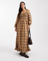 Mango shirt detailing maxi dress in brown stripes