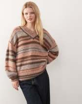 Mango shirt detailing maxi dress in brown stripes