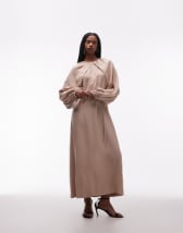 Mango shirt detailing maxi dress in brown stripes
