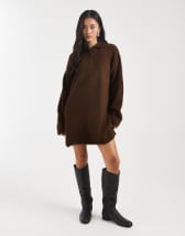 Mango shirt detailing maxi dress in brown stripes