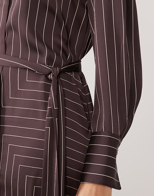 Mango shirt detailing maxi dress in brown stripes