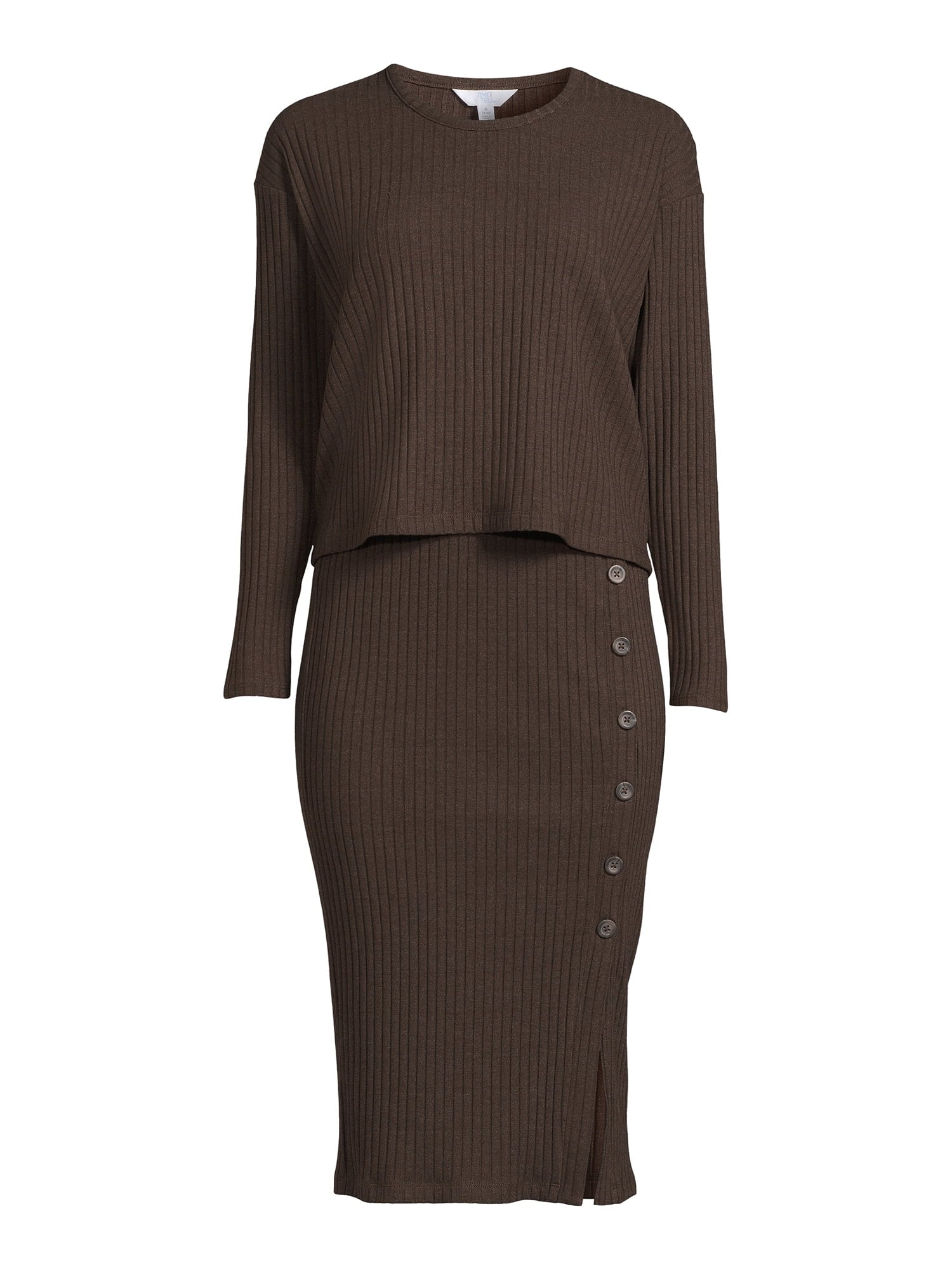 Time and Tru Women's Rib Knit Long Sleeve Top and Midi Skirt Set, 2-Piece , Sizes XS-XXL - image 6 of 6