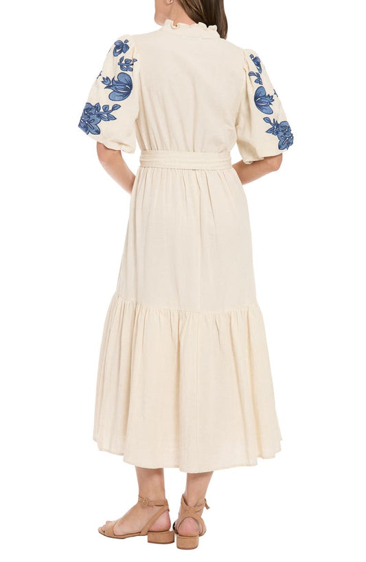 London Times Embroidered Bubble Sleeve Maxi Dress